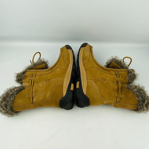 Womens 7B Land's End Winter Ankle Boots Tan Suede‎ Leather Faux Fur Moc Toe - Picture 7 of 9